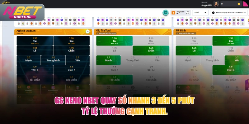 GS Keno NBET quay số nhanh 3 đến 5 phút tỷ lệ thưởng cạnh tranh.